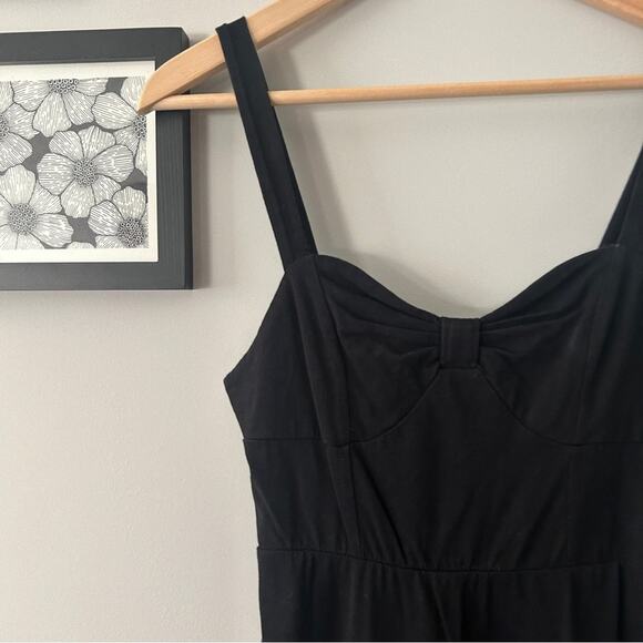 ASOS Black Midi Dress Sleeveless Sweetheart Neckline Cotton A-Line Size 4 - Picture 2 of 6